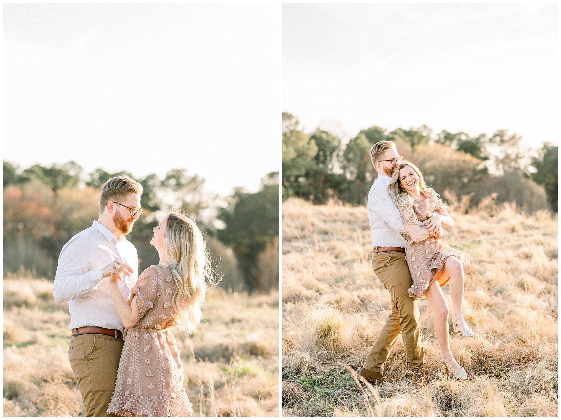 North Carolina Museum of Art Spring Engagement Session in Raleigh North Carolina. Playing in Sun soaked fields at sunset