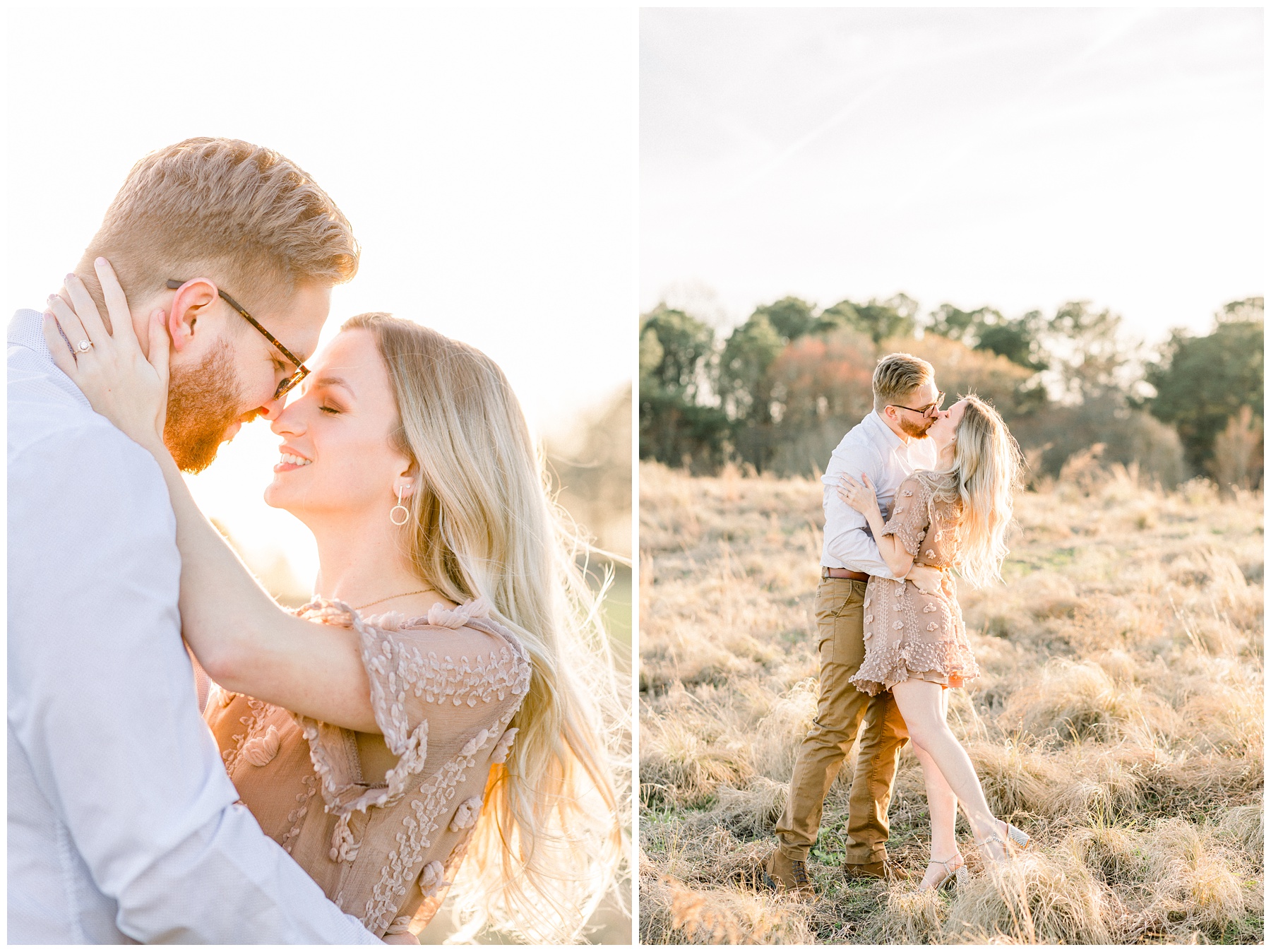North Carolina Museum of Art Spring Engagement Session in Raleigh North Carolina. Playing in Sun soaked fields at sunset