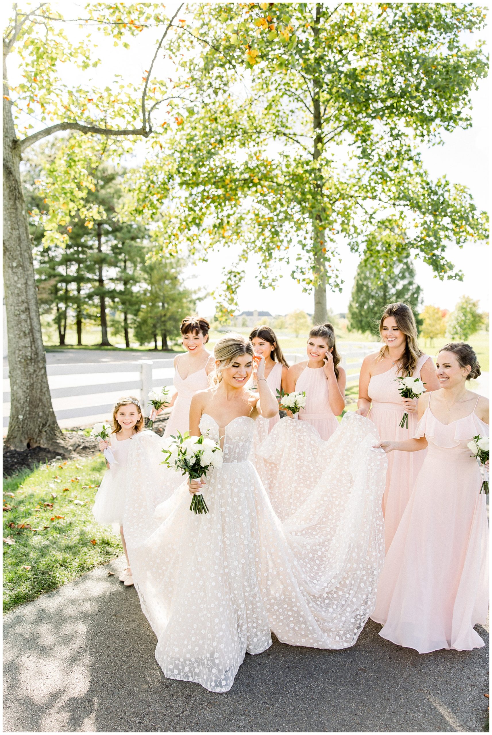 Bridesmaids in pink at New Albany Country Club in Columbus Ohio. Amanda Eloise Photography